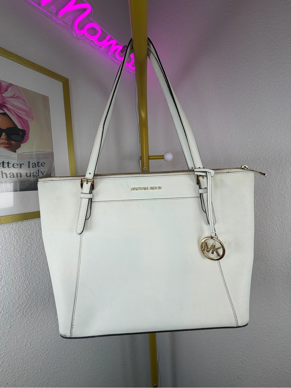 Michael Kors White Leather Tote Bag - Needs Cleaned - Has small wear